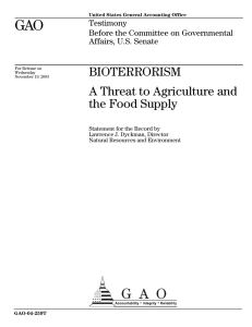 GAO  BIOTERRORISM A Threat to Agriculture and