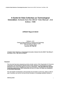 A Guide for Data Collection on Technological Innovation: CPROST Report # 00-04
