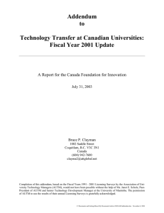 Addendum to  Technology Transfer at Canadian Universities: