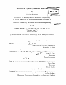 Quantum  Systeg Control  of  Open As Nicolas  Boulant
