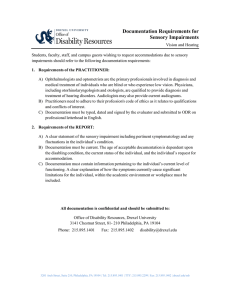 Documentation Requirements for Sensory Impairments