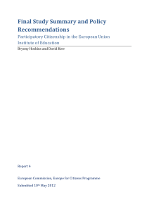 Final	Study	Summary	and	Policy Recommendations Participatory	Citizenship	in	the	European	Union Institute	of	Education