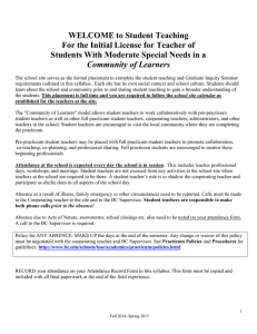 WELCOME to Student Teaching For the Initial License for Teacher of