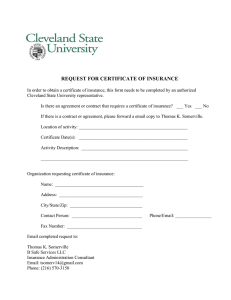 REQUEST FOR CERTIFICATE OF INSURANCE
