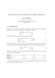 Critical Exponents and Dimensions for Elliptic Equations 1 Introduction Jon Jacobsen