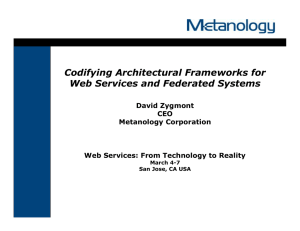 Codifying Architectural Frameworks for Web Services and Federated Systems David Zygmont CEO
