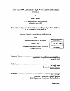 Doped LiFePO Cathodes  for High Power Density Lithium Ion Batteries