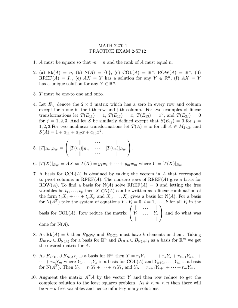 Math 2270 1 Practice Exam 2 Sp12