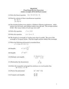 Math1010 Final Exam Review Exercises (taken straight off of old final exams) x