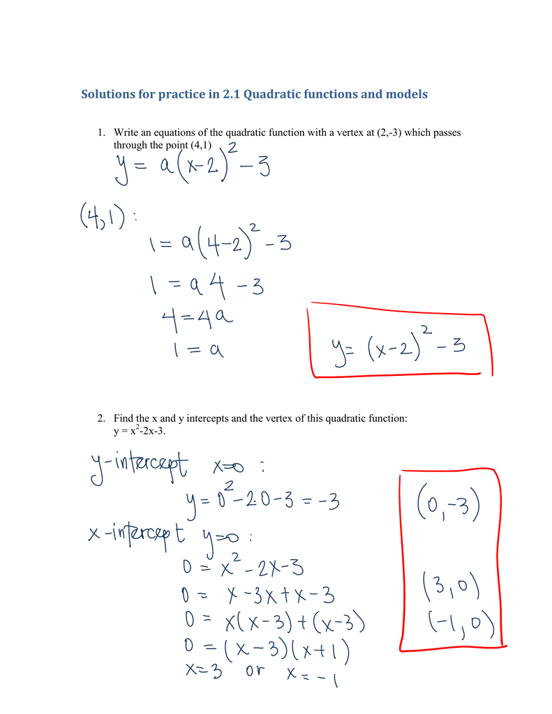 Solutions for practice in 22.22 Quadratic functions and models Pertaining To Quadratic Functions Worksheet Answers