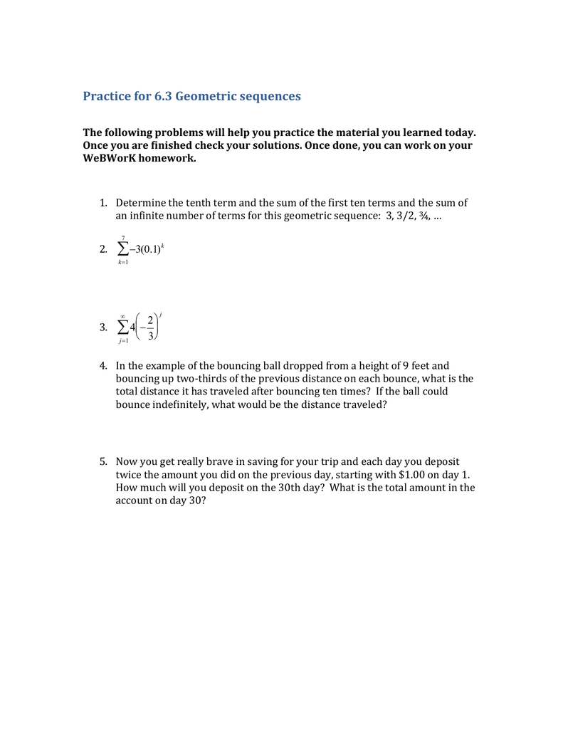 Practice for 21.21 Geometric sequences Inside Geometric Sequence Practice Worksheet