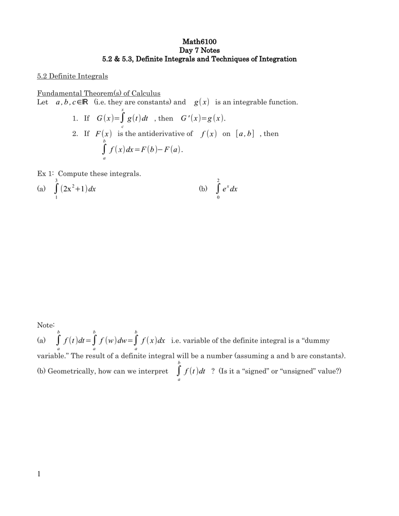 Math6100 Day 7 Notes 5 2 Definite Integrals