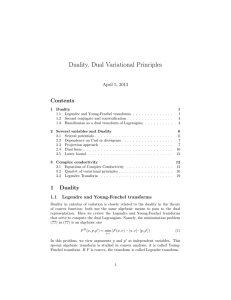 Duality, Dual Variational Principles Contents April 5, 2013