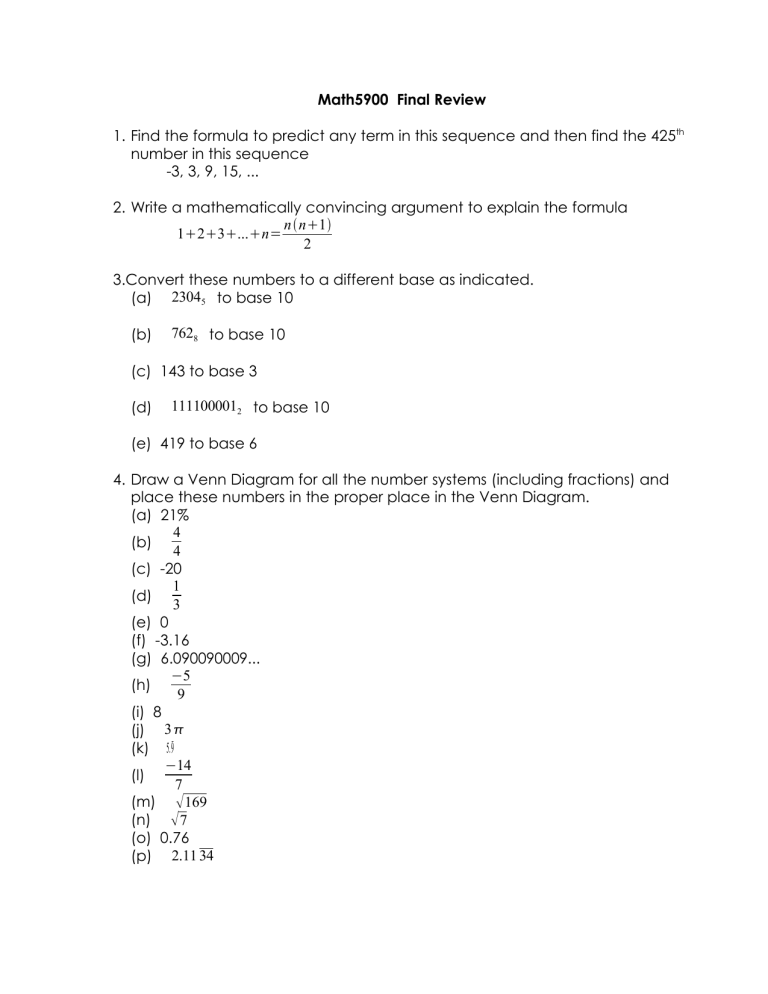 Math5900 Final Review Number In This Sequence