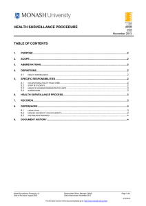 HEALTH SURVEILLANCE PROCEDURE TABLE OF CONTENTS November 2013