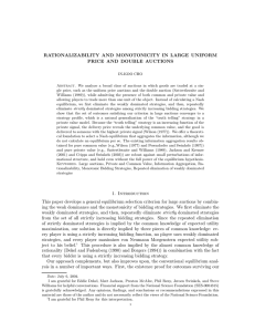 RATIONALIZABILITY AND MONOTONICITY IN LARGE UNIFORM PRICE AND DOUBLE AUCTIONS