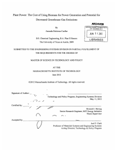 Plant Power:  The  Cost of Using  Biomass ... Decreased  Greenhouse  Gas Emissions