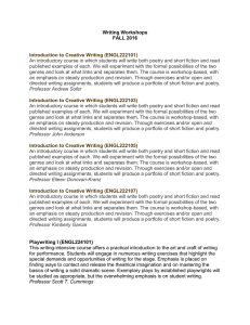 Writing Workshops FALL 2016  Introduction to Creative Writing (ENGL222101)