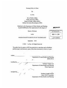 Housing Policy in  China Lu Gao BA of Public  Affairs