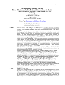 1 Post-Shakespeare Chronology 1900-2010 History of Shakespeare-Catholic/Protestant interpretations, with chart of