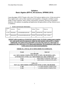 Syllabus Basic Algebra (MTH 8, All sections, SPRING 2015)