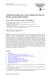 Variational Formulas and Cocycle solutions for Directed Polymer and Percolation Models Mathematical Physics