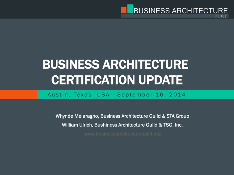 BUSINESS ARCHITECTURE CERTIFICATION UPDATE