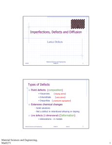 Imperfections, Defects and Diffusion Types of Defects Lattice Defects o