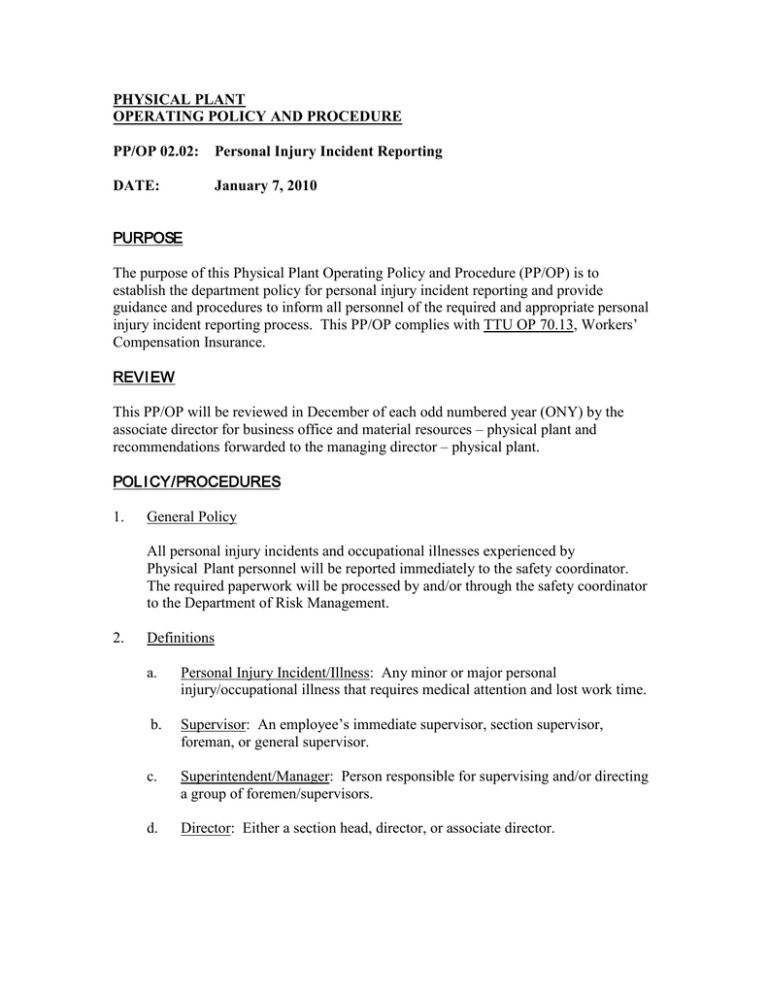 PHYSICAL PLANT OPERATING POLICY AND PROCEDURE