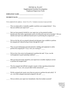 PHYSICAL PLANT Supplemental Incident Investigation Employee/Supervisor Form