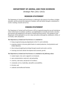 DEPARTMENT OF ANIMAL AND FOOD SCIENCES MISSION STATEMENT Strategic Plan (2011-2015)