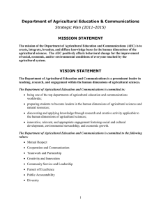 Department of Agricultural Education &amp; Communications MISSION STATEMENT Strategic Plan (2011-2015)