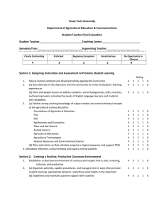   Texas Tech University  Department of Agricultural Education &amp; Communications  Student Teacher Final Evaluation 