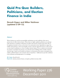 Quid Pro Quo: Builders, Politicians, and Election Finance in India