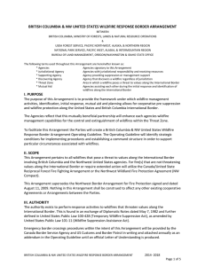 BRITISH COLUMBIA &amp; NW UNITED STATES WILDFIRE RESPONSE BORDER ARRANGEMENT