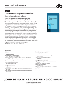 New Book Information The Grammar–Pragmatics Interface