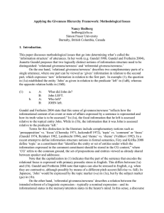 Applying the Givenness Hierarchy Framework: Methodological Issues Nancy Hedberg  1.  Introduction.