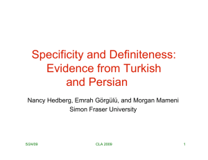 Specificity and Definiteness: Evidence from Turkish and Persian