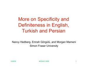 More on Specificity and Definiteness in English, Turkish and Persian
