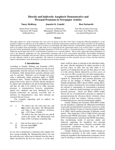 Directly and Indirectly Anaphoric Demonstrative and Personal Pronouns in Newspaper Articles