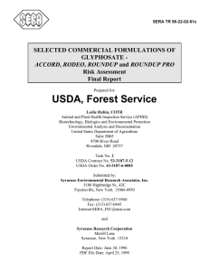 USDA, Forest Service SELECTED COMMERCIAL FORMULATIONS OF GLYPHOSATE - Risk Assessment