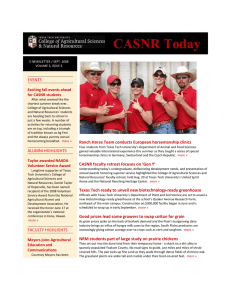 CASNR Today EVENTS Exciting fall events ahead