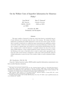 On the Welfare Costs of Imperfect Information for Monetary Policy Jean Boivin