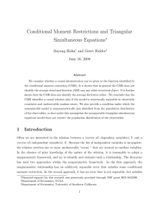 Conditional Moment Restrictions and Triangular Simultaneous Equations ∗ Jinyong Hahn