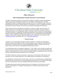 Office of Research 2016 Undergraduate Summer Research Award Program