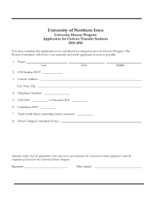 University of Northern Iowa University Honors Program Application for Current/Transfer Students