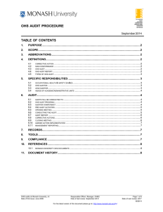 OHS AUDIT PROCEDURE TABLE  OF  CONTENTS