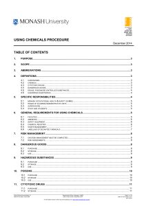 USING CHEMICALS PROCEDURE TABLE OF CONTENTS December 2014