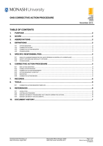 OHS CORRECTIVE ACTION PROCEDURE TABLE OF CONTENTS