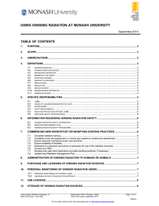 USING IONISING RADIATION AT MONASH UNIVERSITY TABLE  OF  CONTENTS